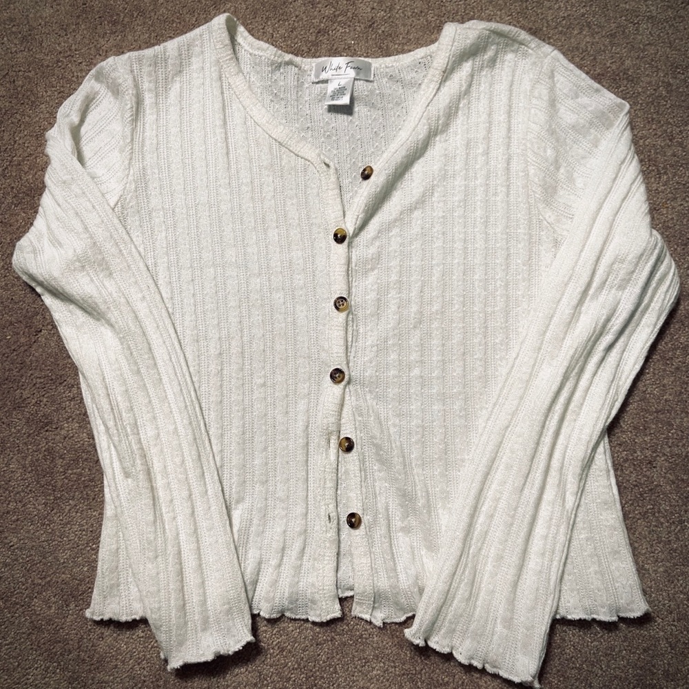 WHITE FAWN Ribbed Button Front Cardigan